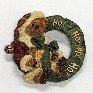Vtg Boyds Bears Santa Wreath Pin Brooch Christmas Holiday Accessory Bell & Gift
